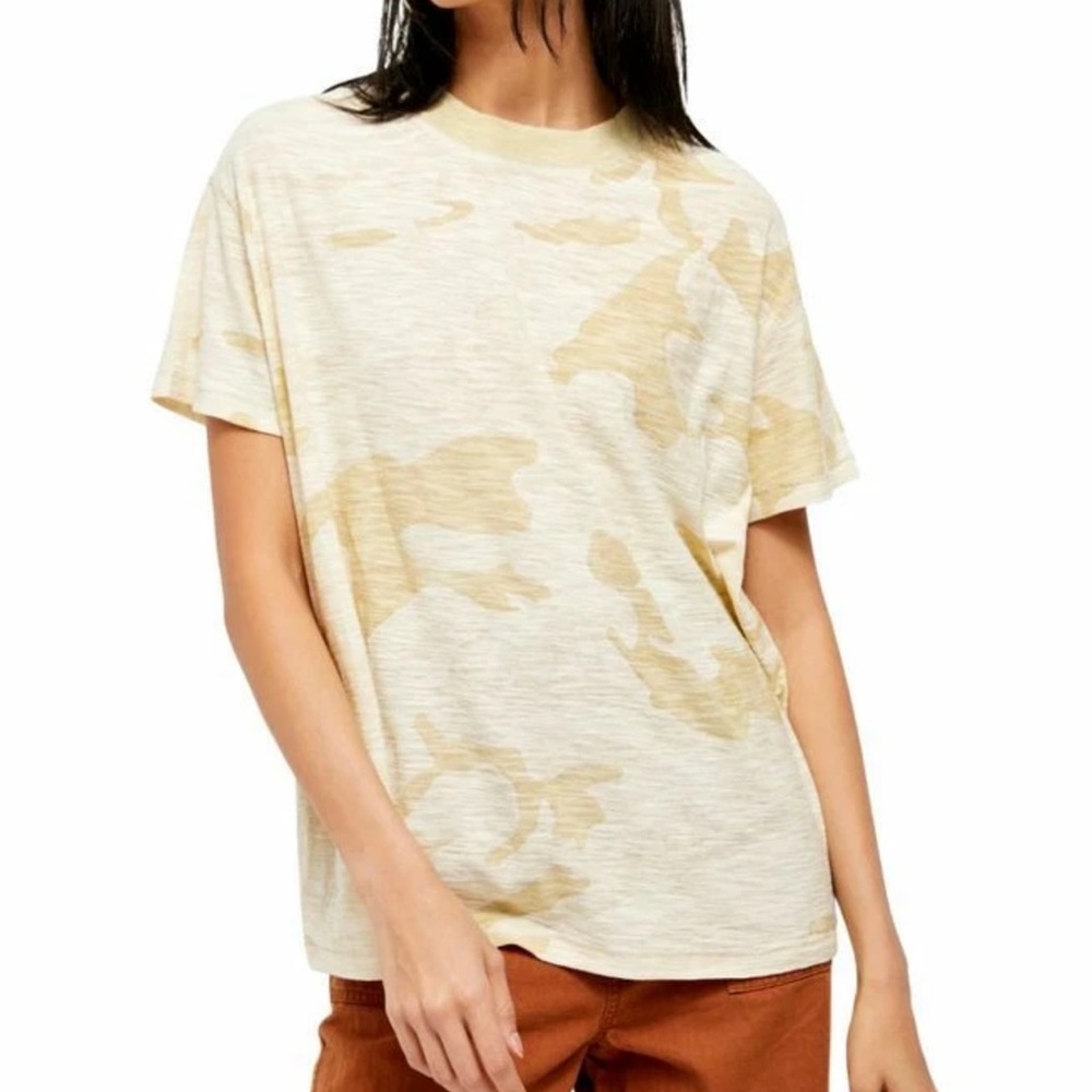 Free People Maybelle Camo T-Shirt Sand Combo NEW Size Small Cotton/Modal
